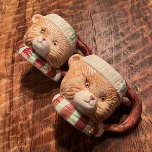 Set of Vintage Oversized Christmas Teddy Bear Mugs